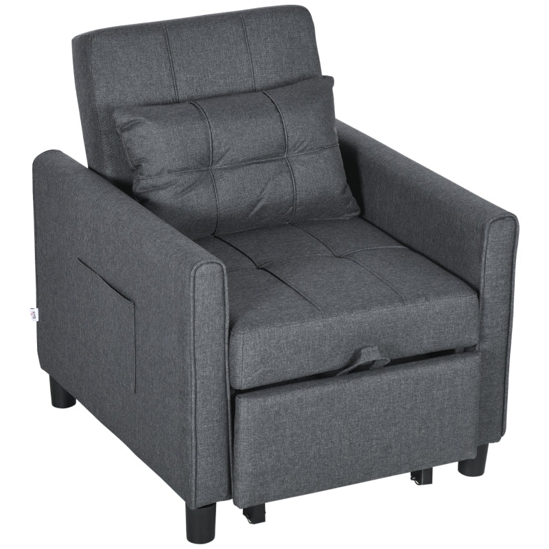 Linen-Look Grey Single Chair Bed for Versatile Space-Saving Comfort