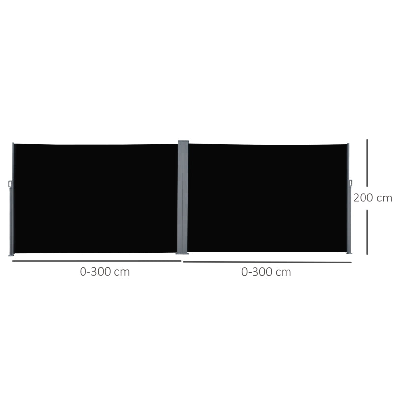 6m x 2m Retractable Black Screen Fence For Sun Protection/Privacy