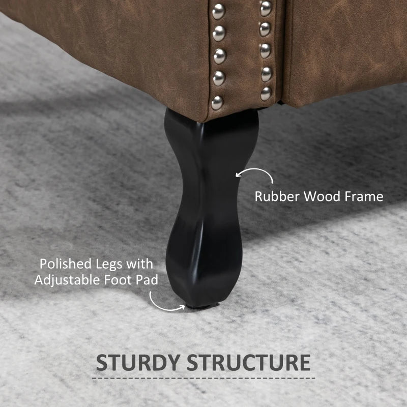 Tufted Chesterfield-Style Wingback Accent Chair with Nail Head Trim for Living Room or Bedroom in Brown