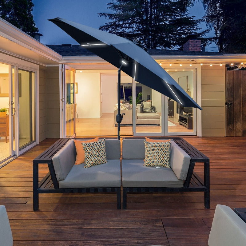 Blue Solar LED Garden Parasol Umbrella - 2.7m