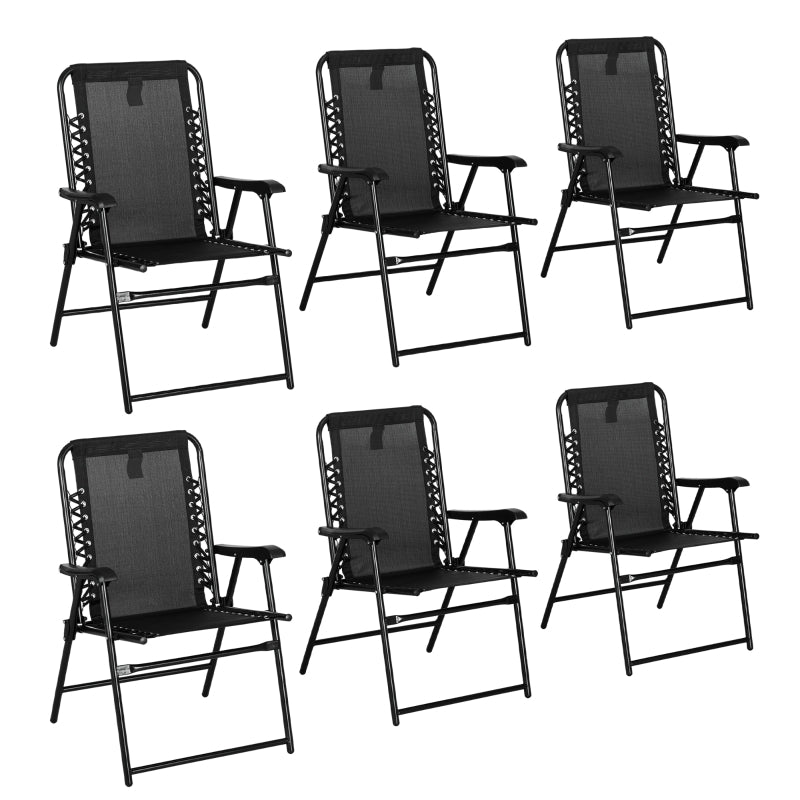 6-Piece Black Outdoor Folding Chair Set with Armrests
