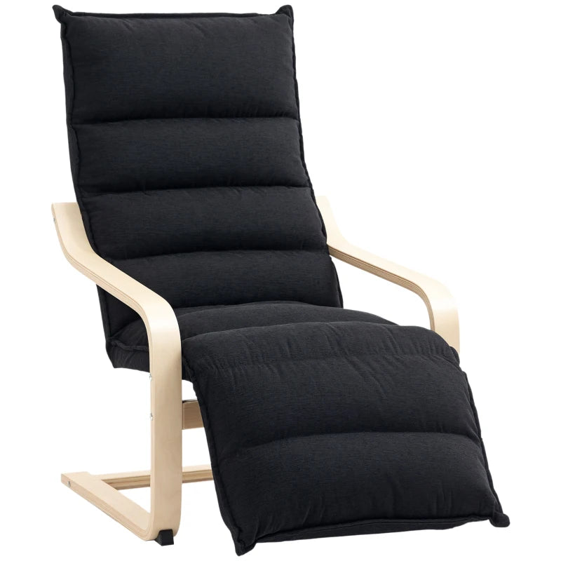 Curved Wooden Accent Chair with Adjustable Footrest in Black for Stylish Home Decor