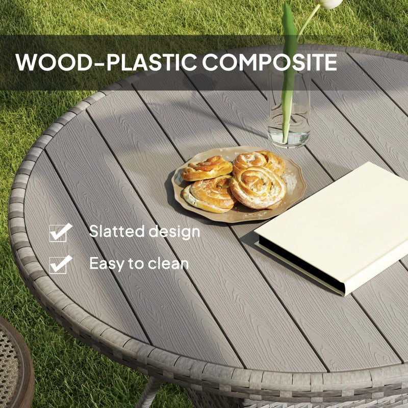 90cm Grey Wood-Effect Rattan Table for Four