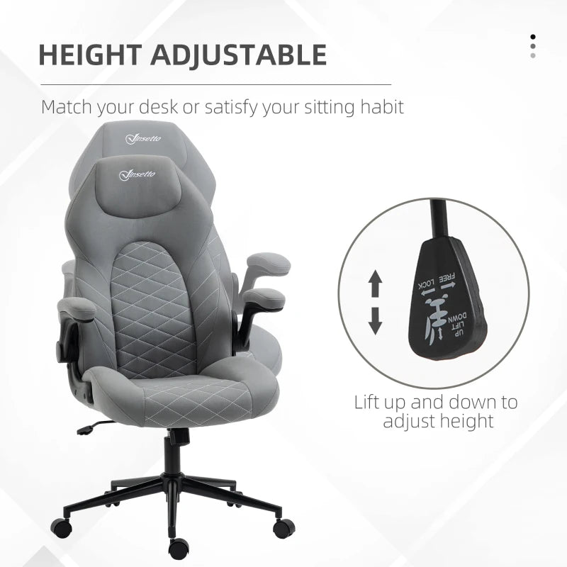 Vinsetto Light Grey Home Office Desk Chair - Ergonomic Computer Chair with Flip Up Armrests, Swivel Seat & Tilt Function