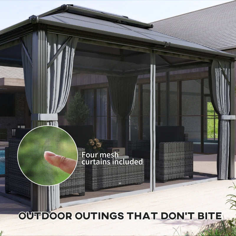 3m x4m Hardtop Gazebo Canopy - UPF30+ Protection, Permanent Pavilion with Mosquito Netting and Curtains