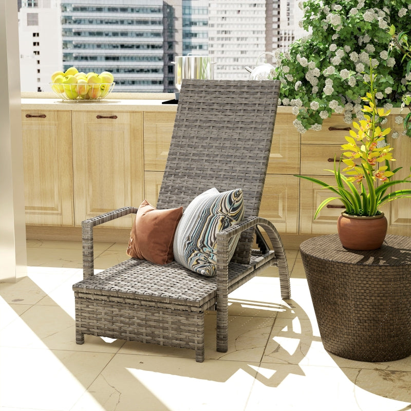 Adjustable PE Rattan Sun Lounger - Mixed Grey Outdoor Recliner for Garden & Patio