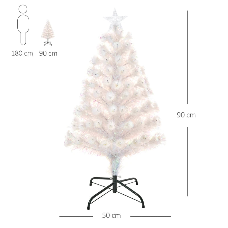 3FT Pre-Lit White Artificial Christmas Tree with Fibre Optic LED Lights - Festive Holiday Home Decoration
