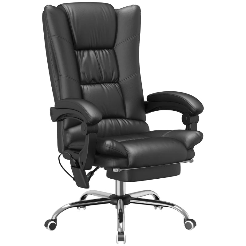 Vinsetto High Back Massage Office Chair with Heat, Reclining PU Leather Computer Chair, 135° Recline & Footrest - Black
