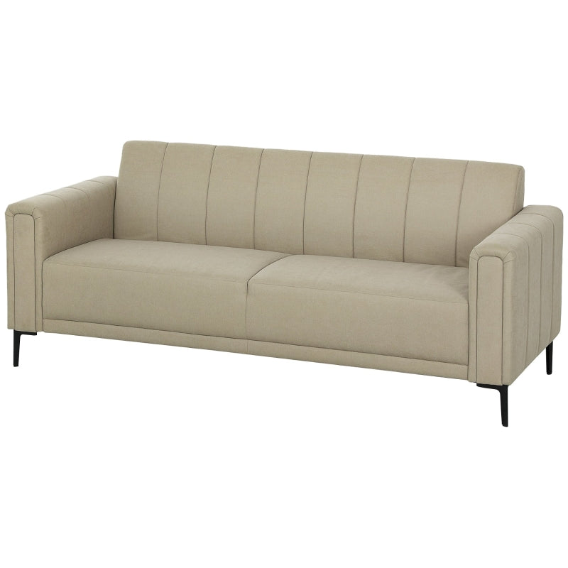 Modern Channel Tufted 3-Seater Fabric Sofa for Living Room, Guest Room, Bedroom or Home Office in Khaki