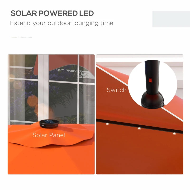 Orange Solar LED Patio Umbrella, Tilt & Crank, 3x3m