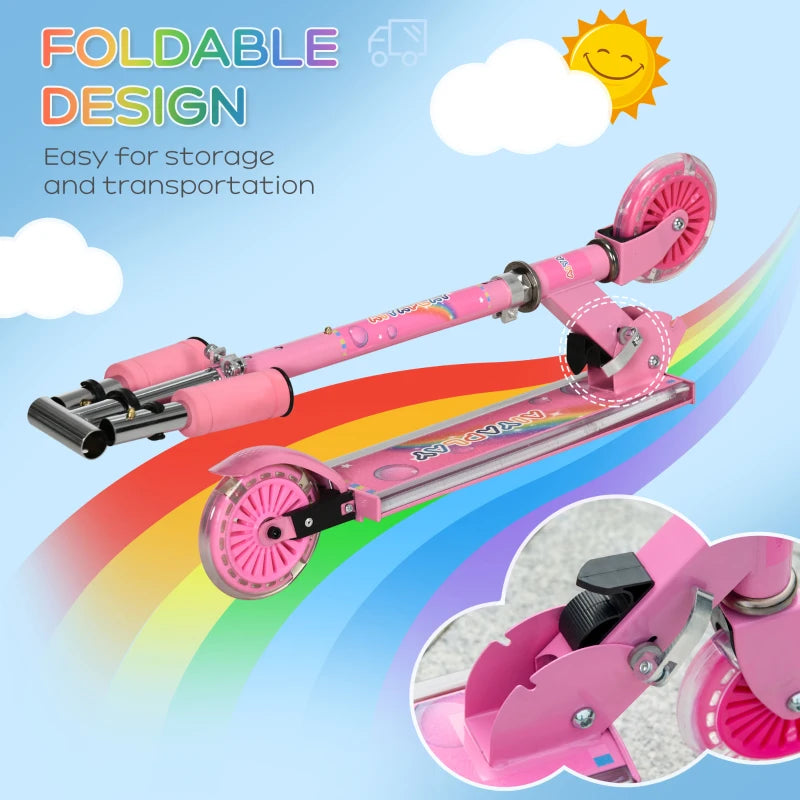 Pink Kids Scooter with Lights & Music, Adjustable Height, Foldable Frame - Perfect for Ages 3-7 Years