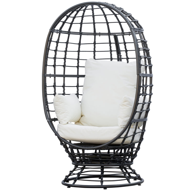 Black Swivel Egg Chair with Cushion for Outdoor Patio