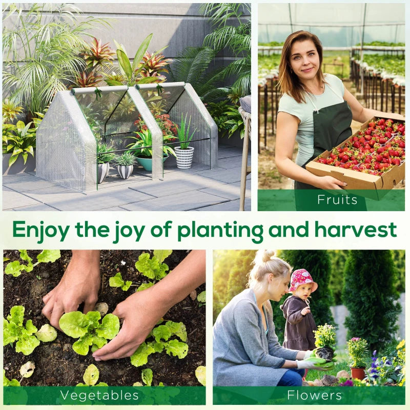 Compact Green Steel Frame Greenhouse with Zippered Window, 180 x 90 x 90 cm, White