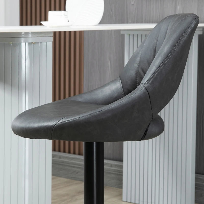 Set of 2 Grey PU Leather Swivel Bar Stools with Backrest & Footrest for Kitchen, Counter & Breakfast Bar