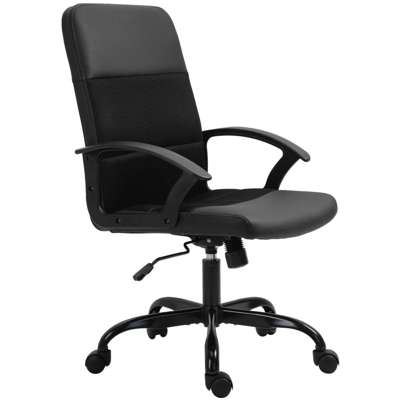 Vinsetto Black Mesh Office Chair - Faux Leather Desk Chair with Swivel Wheels, Adjustable Height & Tilt Function