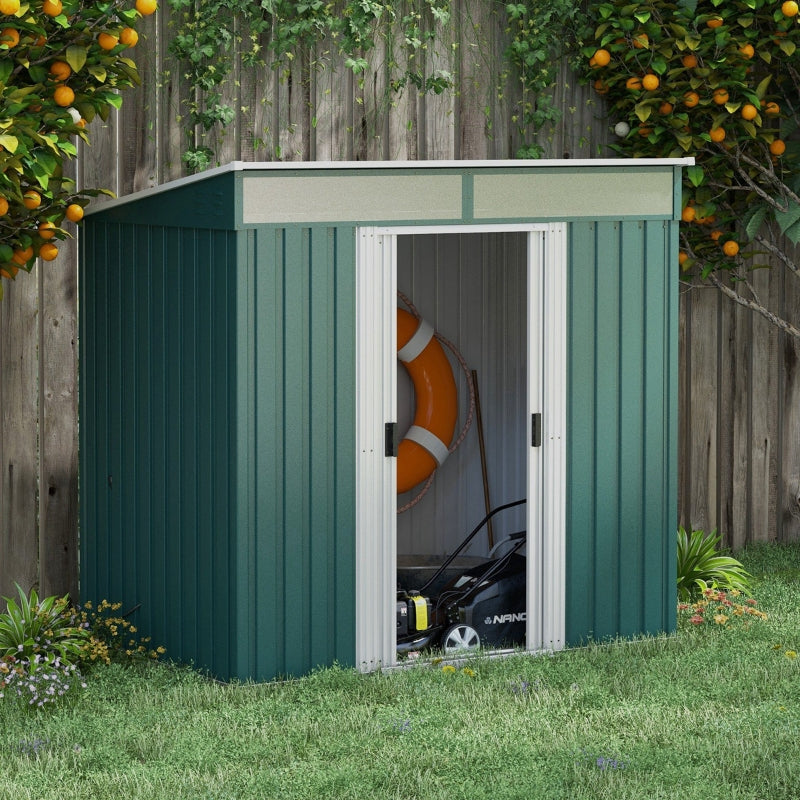 6.5ft x 4ft Green Metal Shed With Sloping Roof
