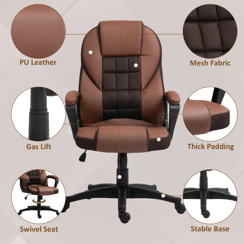 Stylish Brown Faux Leather Office Chair - Ergonomic Design, Adjustable Height, Modern Comfort for Home & Office Use