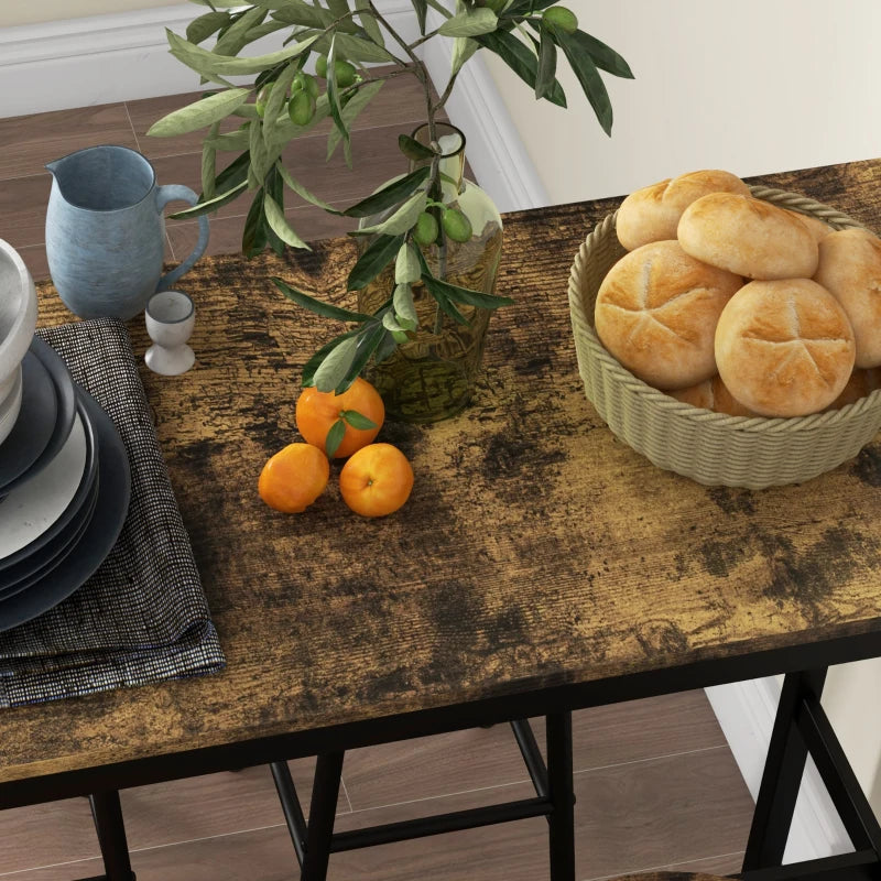5-Piece Industrial Bar Table Set with 4 Stools - Rustic Brown Dining Table and Chair Set for Home or Kitchen