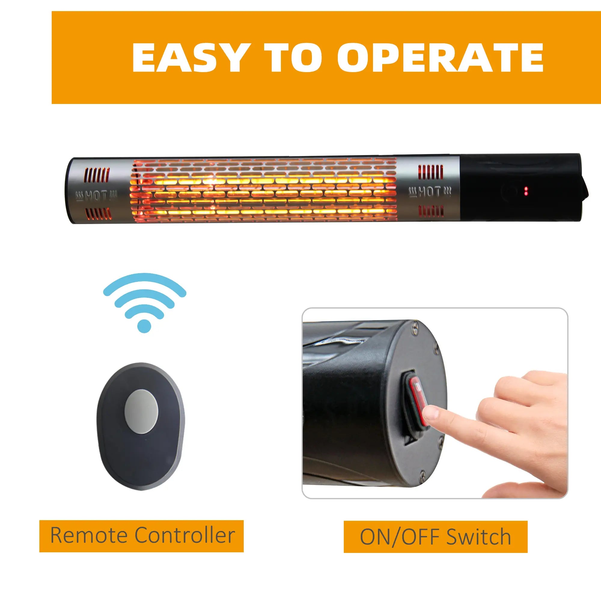 Wall Mounted Patio Heater - 1500W Electric Infrared Halogen Heater with Remote Control, Black