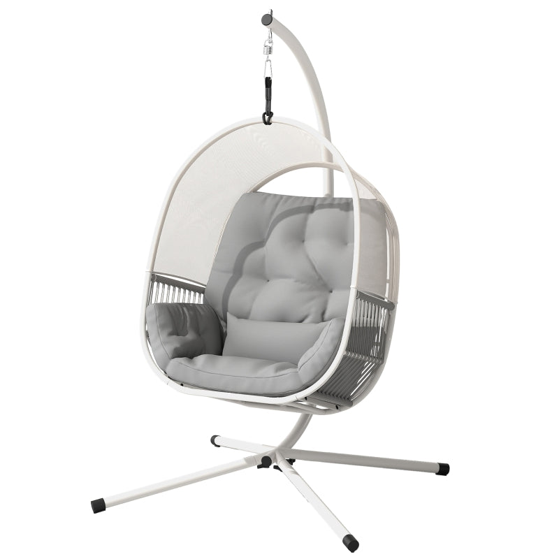 Light Grey Hanging Egg Chair with Stand, Cushions & Adjustable Height for Indoor Outdoor Use