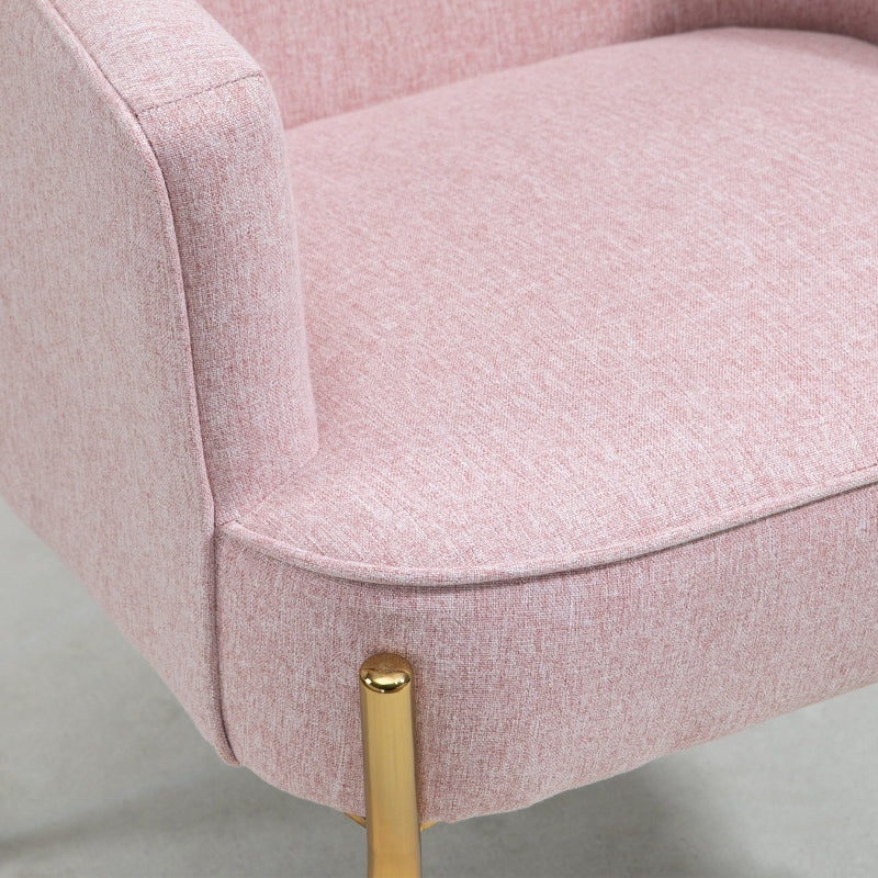 Elegant Pink Accent Chairs with Gold Metal Legs - Soft Padded Living Room and Bedroom Armchairs, Set of 2