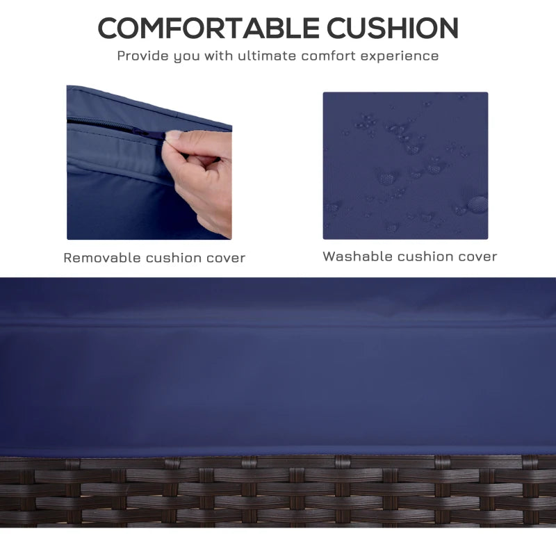 Dark Blue 3-Piece Patio Rattan Bistro Set with Cushioned Chairs and Coffee Table