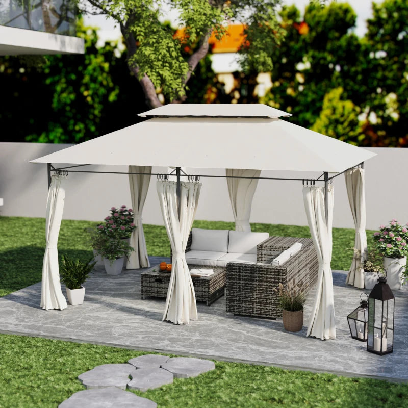 3 x 4m Cream White Metal Frame Two-Tier Roof Gazebo