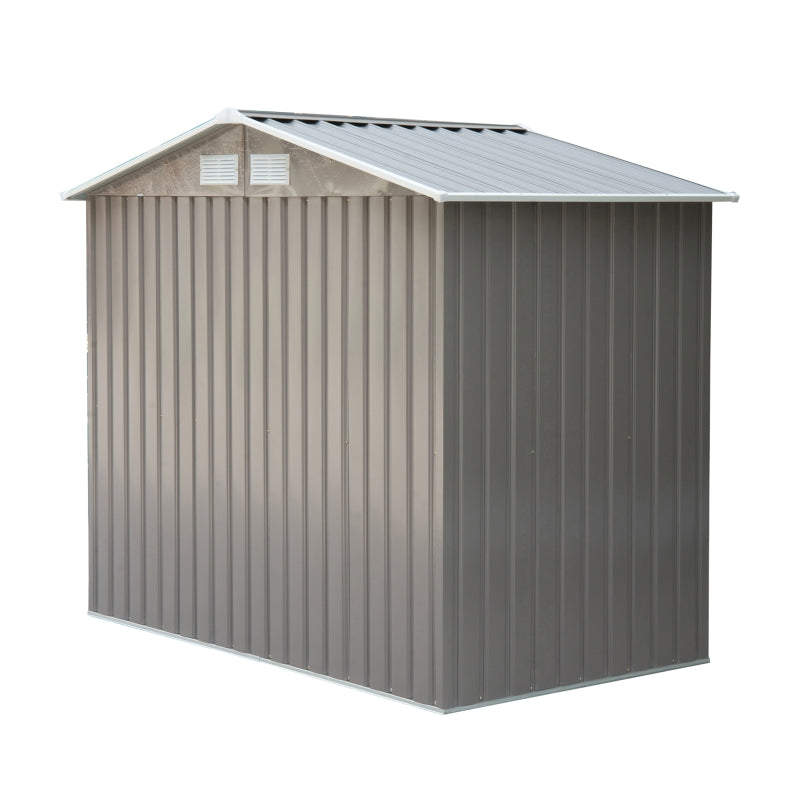 Grey 7ft x 4ft Lockable Garden Metal Storage Shed With Air Vents