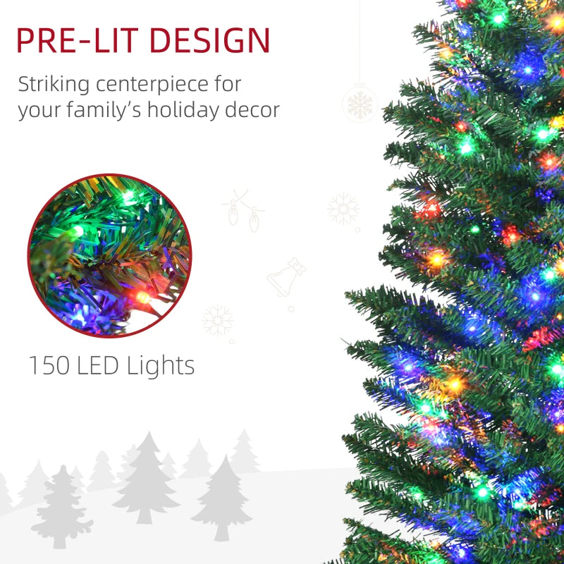 6' Artificial Prelit Christmas Tree with Colorful LED Lights - Pencil Shape Holiday Decor & Durable Steel Base
