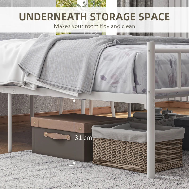 Stylish Metal Single Bed Frame with Headboard & Footboard - Durable Slat Support & 31cm Underbed Storage Space
