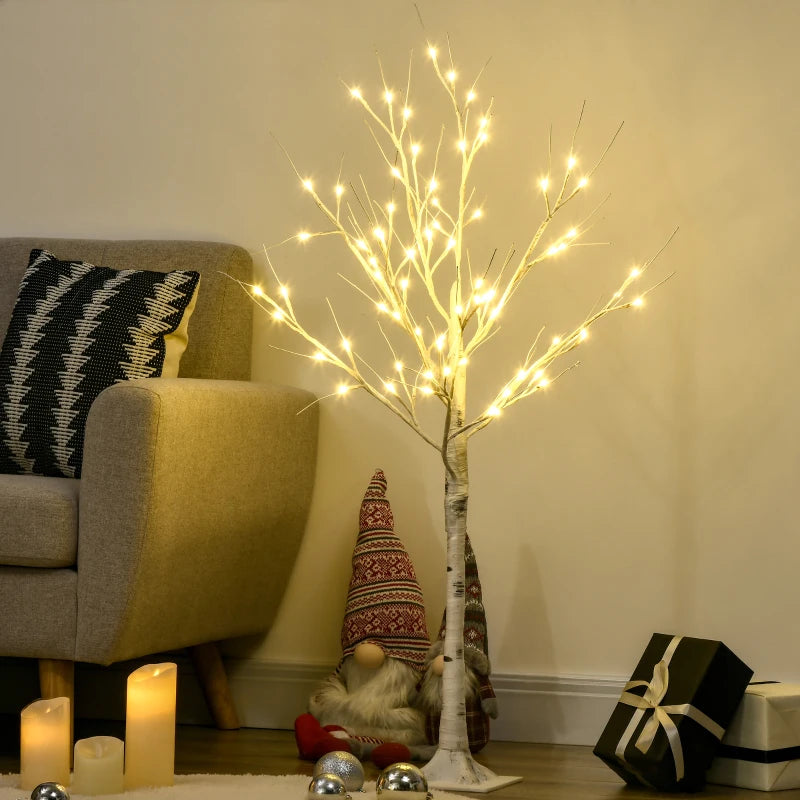 4ft Pre-Lit Artificial White Birch Tree with Warm White LED Lights - Indoor & Outdoor Decorative Lighting