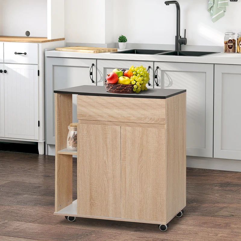 Rolling Kitchen Storage Trolley Cart with Locking Wheels, Cupboard, Shelves, Door & Drawer - Versatile Island Organizer