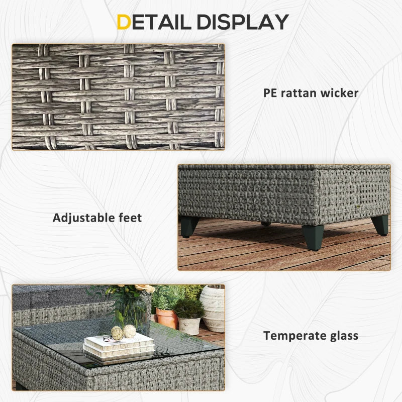 5-Piece Dark Grey Rattan Patio Furniture Set - Corner Sofa, Footstools & Coffee Table for Poolside