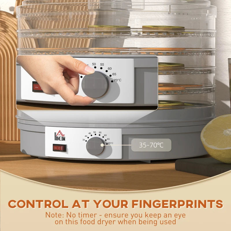 5-Tier Food Dehydrator 245W - Adjustable Temperature Control for Drying Fruits, Vegetables, Jerky & Pet Treats - Grey