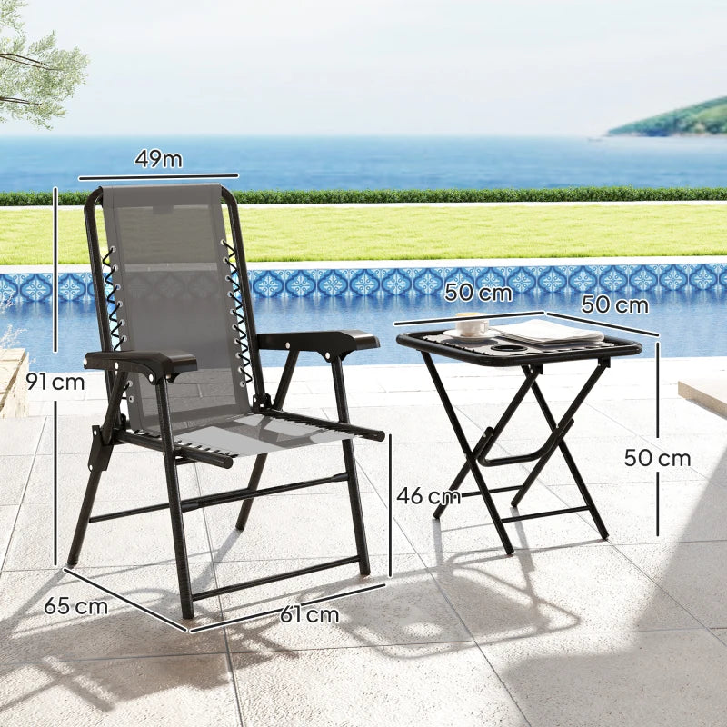 Three-Piece Dark Grey Garden Table and Chair Set - Outdoor Furniture, Compact Size