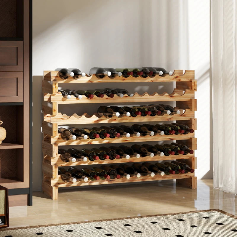 Natural Six-Tier Wooden Wine Rack for 72 Bottles - Stylish Storage Solution for Wine Enthusiasts