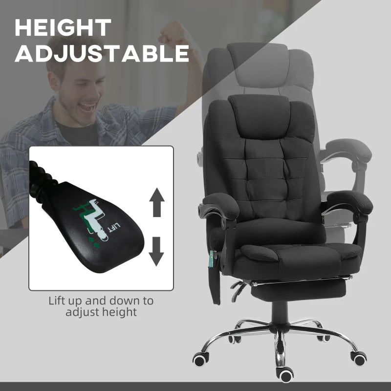 Vinsetto Black Office Chair with 6-Point Massage, Back Heat, Adjustable Footrest, Swivel Wheels & Reclining Feature