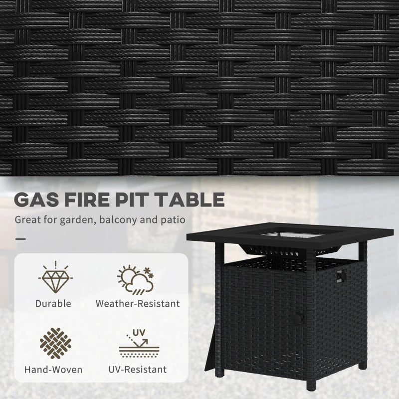 50,000 BTU Black Fire Pit Table with Cover - 72.5 x 72.5cm Outdoor Heating Solution