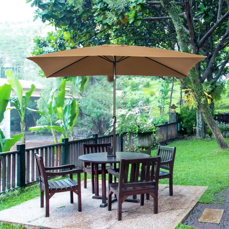 Brown Rectangular Garden Parasol Umbrella with Tilt and Crank