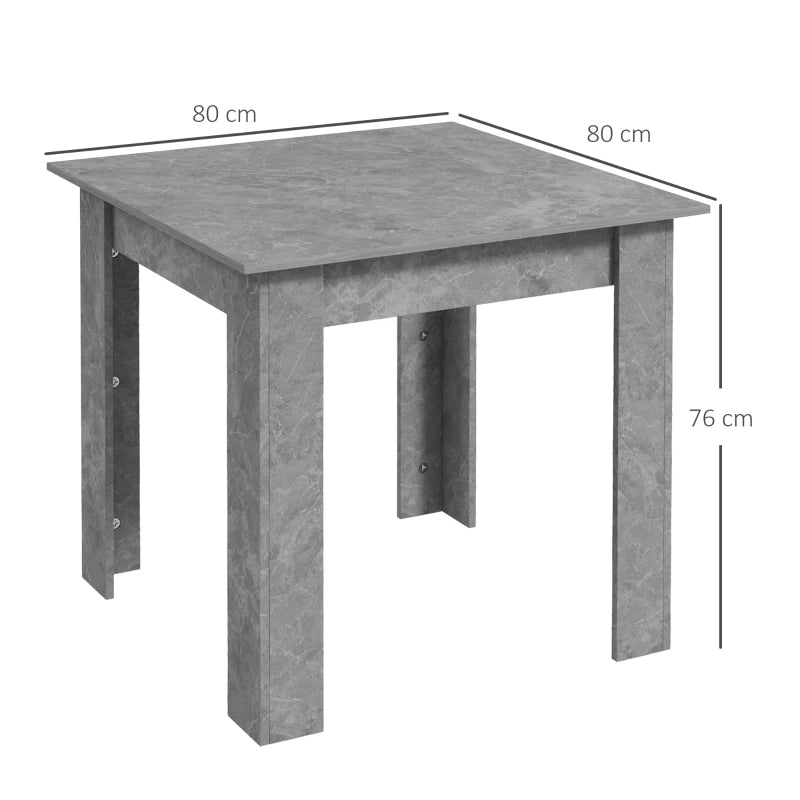 Modern Square Dining Table - Small Faux Cement Effect, Space Saving Design, Non-Slip Foot Pads, Cement Grey Finish