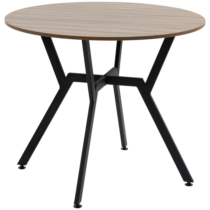 Round Dining Table with Black Legs - 90x76 cm Brown Kitchen Table with Anti-Slip Foot Pads for Living Room