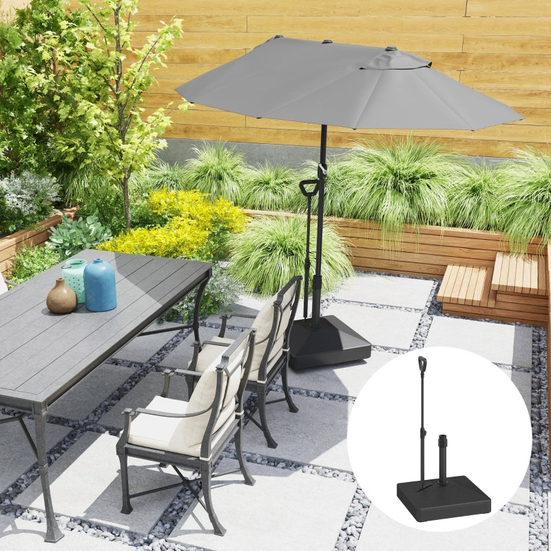 Adjustable Garden Parasol Base with Wheels and Handle - Black, 55kg Capacity for Sun Umbrella Stand, 45kg with Water, Ideal for Garden and Poolside