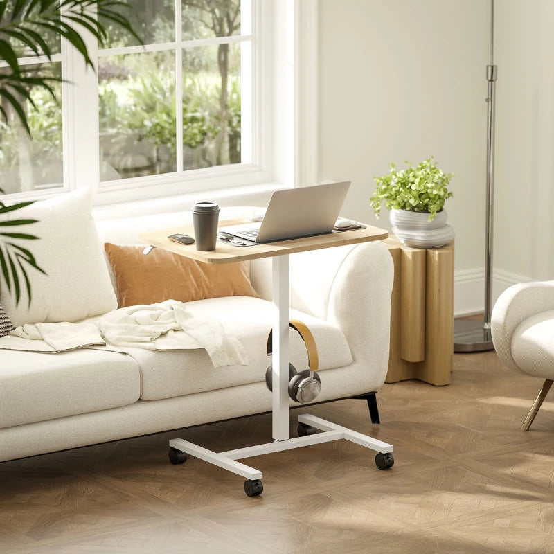 Adjustable Sit-To-Stand Desk 75-115cm - Manual Height Control, Modern White/Wood-Effect Finish for Home Office Ergonomics
