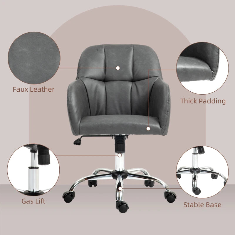 Stylish Grey Faux Leather Tub Office Chair with Wheels - Ergonomic Design for Home & Office Use