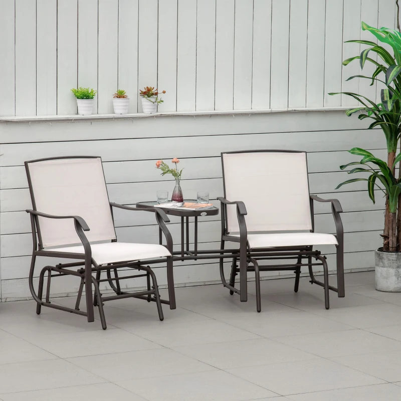 Brown Outdoor Double Glider Rocking Chairs with Glass Top Table