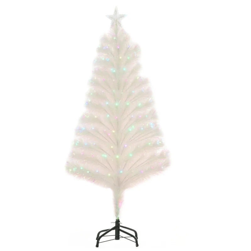 4ft Prelit Artificial Christmas Tree with Fiber Optic LED Lights - White Holiday Home Xmas Decoration