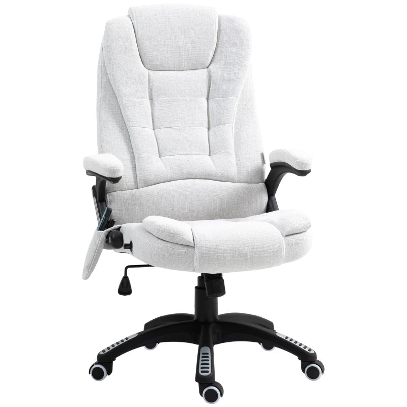 Vinsetto Heated Massage Recliner Chair - 6 Massage Points, 360° Swivel, Linen-Feel Fabric, Cream White - Perfect for Office & Home