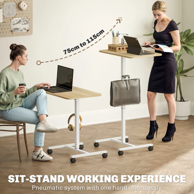 Adjustable Sit-To-Stand Desk 75-115cm - Manual Height Control, Modern White/Wood-Effect Finish for Home Office Ergonomics