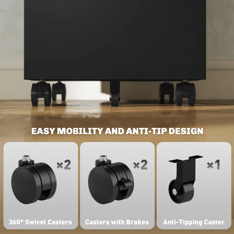 Vinsetto Black Three-Drawer Steel Filing Cabinet - Durable Office Storage Solution for Organizing Documents and Files