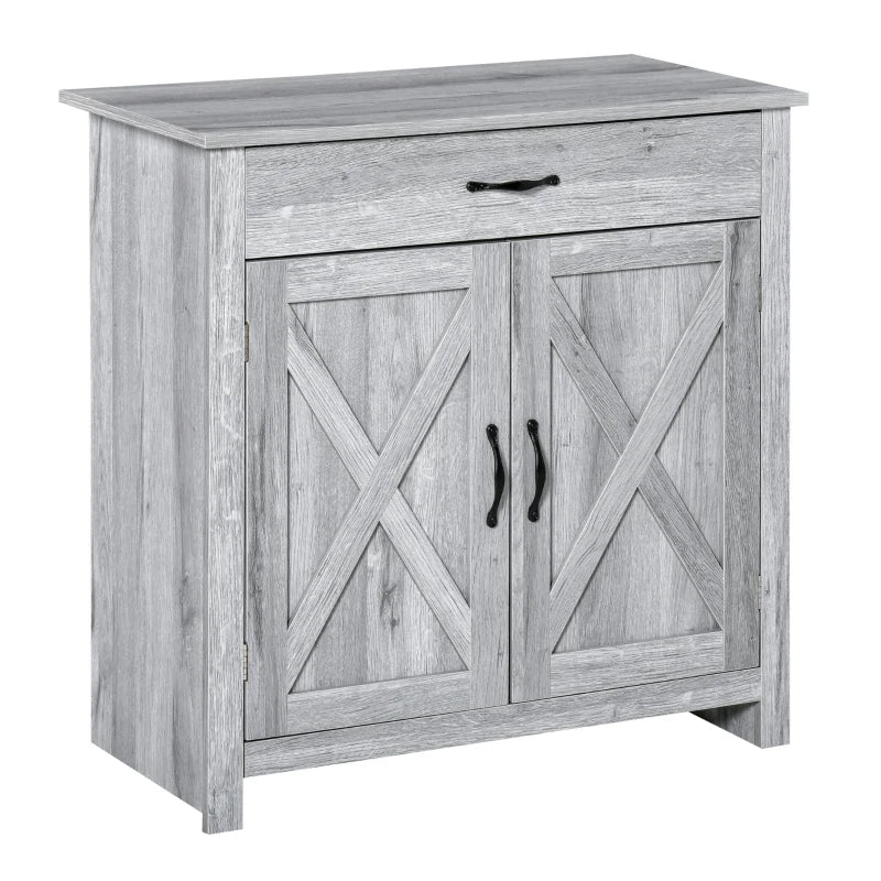 Farmhouse Barn Door Sideboard Storage Cabinet - Grey Grain Coffee Bar for Living Room - Rustic Home Decor